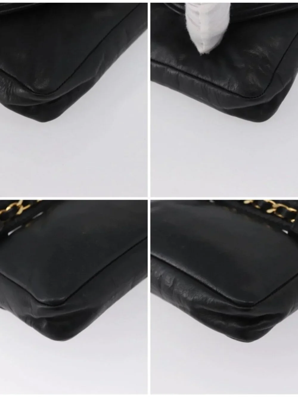 CHANEL COCO Mark Chain Waist Bag Lamb Skin Black Gold CC Auth BA11165